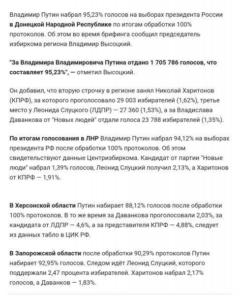 Итоги выборов президента России интересные факты