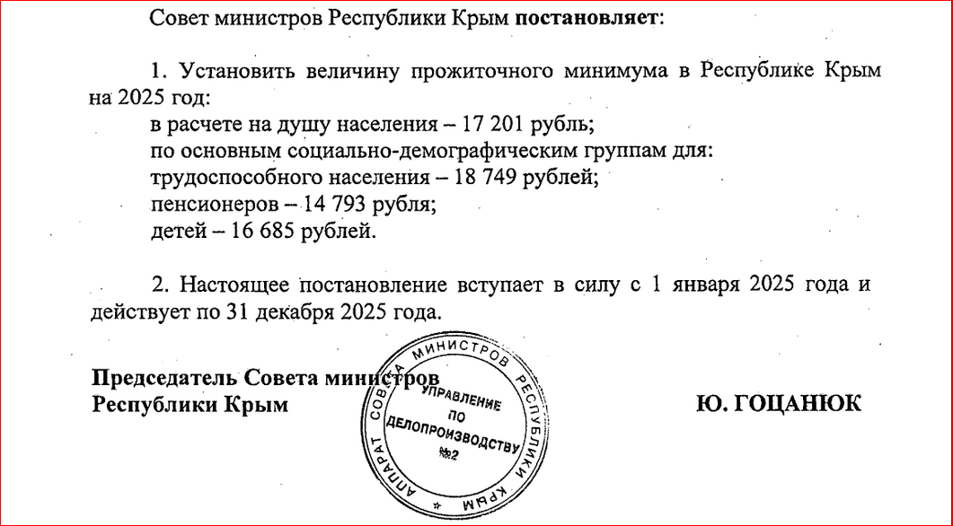 Прожиточный минимум для населения на 2025 год утвердили в Крыму и Севастополе. Повышение рекордное