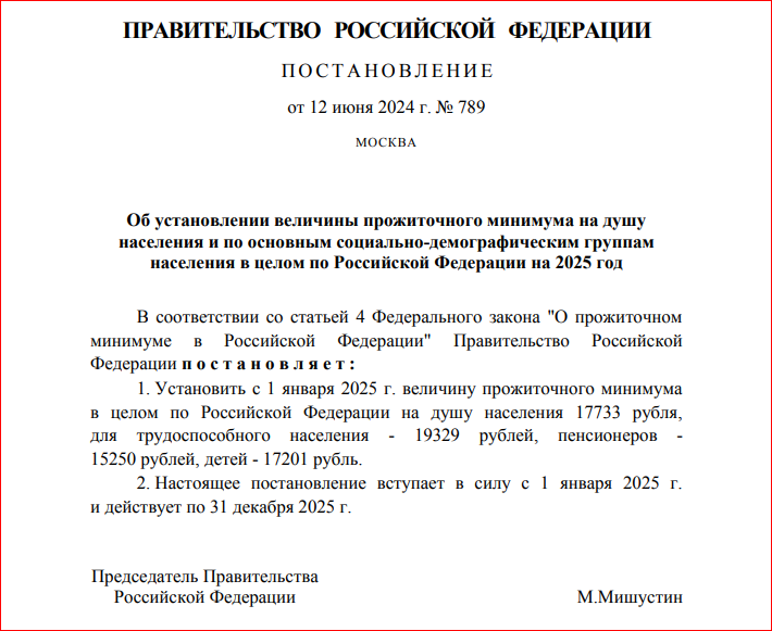 Насколько повысят прожиточный минимум в 2025 году. Указ подписан Мишустиным