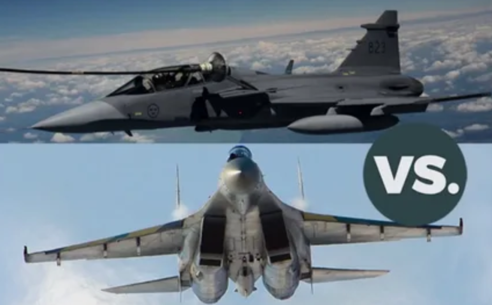 Их называли "убийцы Су-35", но они не смогли и с Су-30. Наши истребители легко прогнали пару "перехватывавших" их шведских JAS-39 "Грипен"