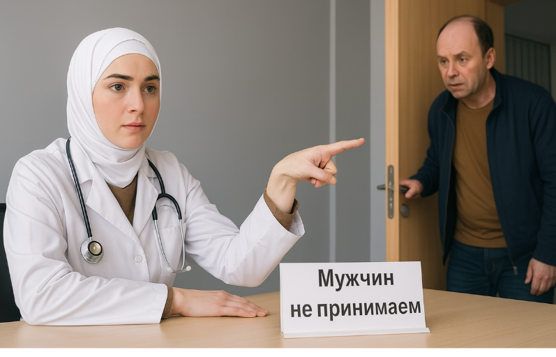 «Мне принимать мужчин религия не позволяет»: женщина-врач в платке отказалась оказывать помощь пациенту.