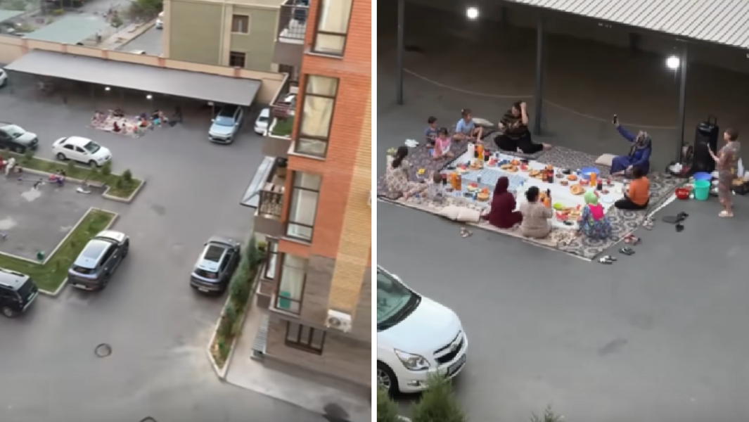 «Это что-то новенькое!»: приезжие дамы организовали фуршет прямо посреди двора многоквартирного дома в Санкт-Петербурге.