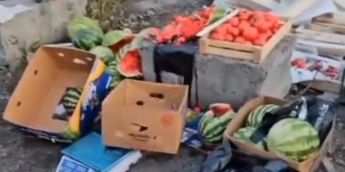 Русская барышня не стала терпеть и разнесла таджику лавку, в которой он торговал гнилыми фруктами