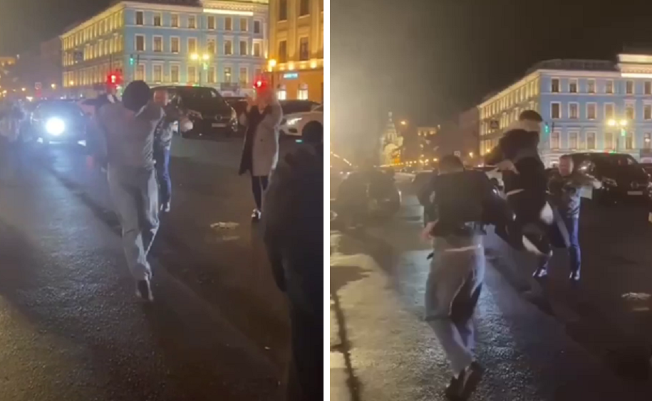 Иноземцы перекрыли Невский и сплясали лезгинку. А когда приехала полиция, бородачи вызвали инспекторов на кулачный бой.