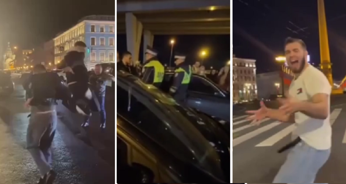 Иноземцы перекрыли Невский и сплясали лезгинку. А когда приехала полиция, бородачи вызвали инспекторов на кулачный бой.