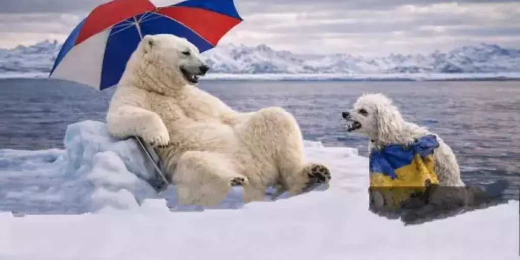 Украинский пудель на льдине с русским медведем